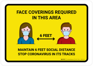 Face Coverings Required In This Areas with Icons Yellow Landscape - Wall Sign