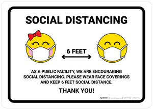 Social Distancing - As A Public Facility We Are Encouraging Social Distancing with Emojis Landscape - Wall Sign