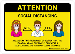 Attention We Are Limiting Number Of Residents with Icons Yellow Landscape - Wall Sign