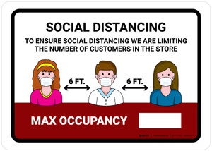 Social Distancing Max Occupancy with Icons Red Landscape - Wall Sign