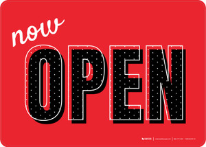 Now Open Red/Black Polka Dots Landscape - Wall Sign