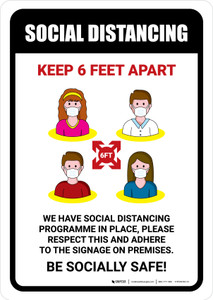 Social Distancing Keep 6 Feet Apart with Icons Portrait - Wall Sign