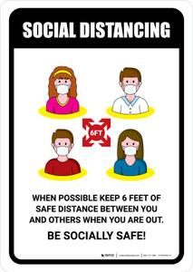 Social Distancing Keep 6 Feet When Possible with Icons Portrait - Wall Sign