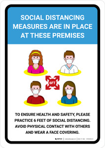 Social Distancing Measures Are In Place At These Premises with Icons Portrait - Wall Sign