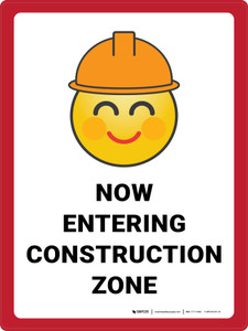Now Entering Construction Zone with Emoji Portrait - Wall Sign