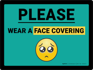 Please Wear A Face Covering with Emoji Blue Landscape - Wall Sign