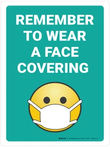 Remember to Use Face Covering with Emoji Blue Portrait - Wall Sign