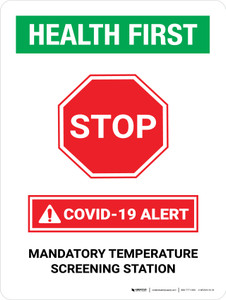 Health First: Stop COVID-19 Mandatory Temperature Screening with Icon Portrait - Wall Sign