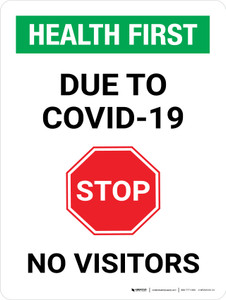 health first stop due to covid 19 no visitors with icon portrait wall sign 5s today