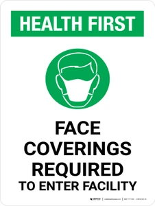 Health First: Face Coverings Required with Icon Portrait - Wall Sign