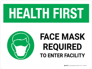 Health First: Face Mask Required with Icon Landscape - Wall Sign