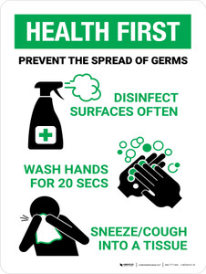 Health First: Prevent the Spread of Germs with Icons Portrait - Wall Sign