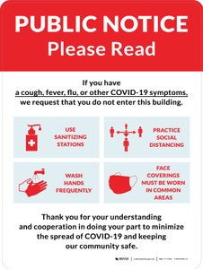 Public Notice: COVID-19 with Icons Red Portrait - Wall Sign