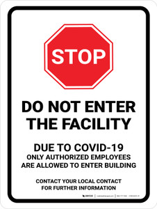 stop do not enter the facility due to covid 19 with icon portrait wall sign 5s today