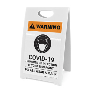 Warning: COVID-19 High Risk Of Infection Please Wear Mask with Icon Portrait - A-Frame Sign