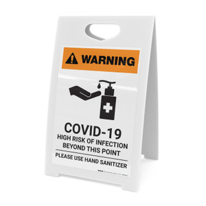 Warning: COVID-19 High Risk Of Infection - Please Use Hand Sanitizer with Icon Portrait - A-Frame Sign
