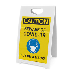 Caution: Beware of COVID-19 Put a Mask On with Icon Portrait - A-Frame Sign