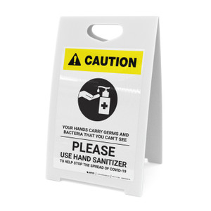 Caution: Your Hands Carry Germs and Bacteria you Can't See with Icon Portrait - A-Frame Sign
