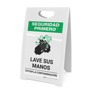 Safety First: Wash Your Hands Avoid Contamination Spanish with Icon Portrait - A-Frame Sign