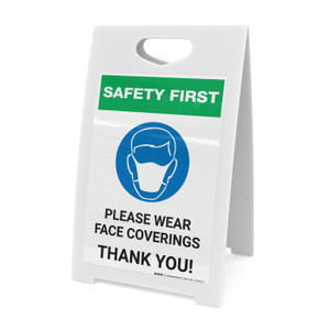Safety First: Please Wear Face Coverings with Icon Portrait - A-Frame Sign