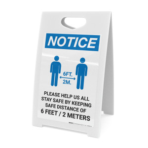Notice: Please Help Us All Stay Safe By Keeping 2m Distance with Icon Portrait - A-Frame Sign
