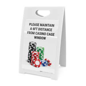 Please Maintain a 6ft Distance from Casino Cage Window Portrait with Emoji - A-Frame Sign