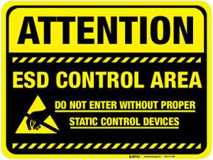 Floor Sign - Attention ESD Control Area (black background)
