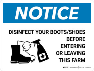 Notice: Disinfect Boots/Shoes Farm with Icon Landscape - Wall Sign