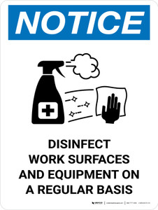 Notice: Disinfect Work Surfaces with Icon Portrait - Wall Sign