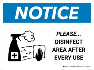 Notice: Please Disinfect Area with Icon Landscape - Wall Sign