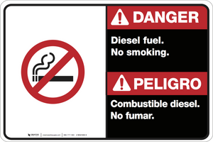 Bilingual Danger Diesel Fuel No Smoking Wall Sign