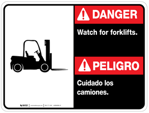 Bilingual Danger Watch for Forklifts Wall Sign