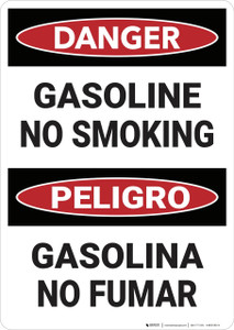 Danger: Bilingual Gasoline No Smoking - Wall Sign