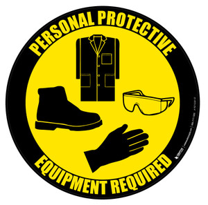 PPE Lab Coat, Goggles, Gloves, and Shoes Floor Sign