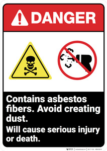 Danger: Contain Asbestos Fibers Cause Injury Ansi - Wall Sign