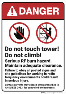 Danger: Do Not Touch or Climb Tower - Wall Sign