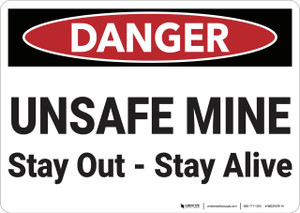 Danger: Unsafe Mine Stay Out Stay Alive - Wall Sign