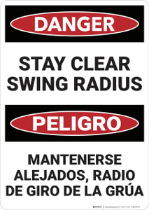 Danger: Stay Clear Swing Radius Bilingual - Wall Sign