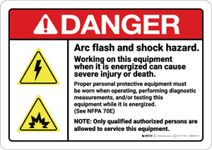 Danger: Arc Flash Shock Hazard PPE Required ANSI - Wall Sign