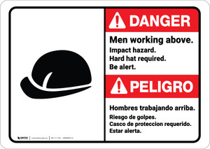 Danger: Men Working Above Impact Hazard Hard Hat Bilingual ANSI - Wall Sign