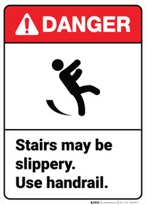 Danger: Stairs Slippery ANSI - Wall Sign