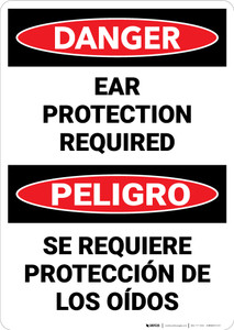 Danger: PPE Ear Protection Required Bilingual - Wall Sign