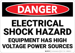 Danger: Electrical Shock Hazard High Voltage Power Sources - Wall Sign