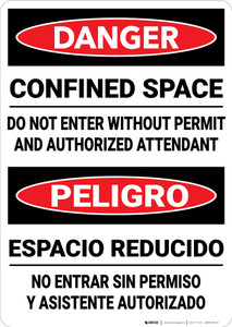 Danger: Confined Space Do Not Enter Without Permit Bilingual - Wall Sign