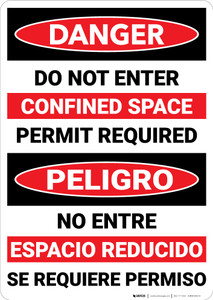 Danger: Do Not Enter Confined Space Bilingual - Wall Sign