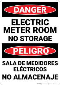 Danger: Electric Meter Room No Storage Bilingual - Wall Sign