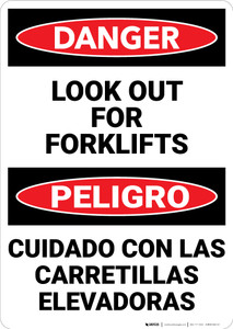 Danger: Lift Truck Forklifts Bilingual - Wall Sign
