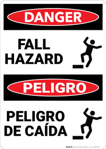 Danger: Fall Hazard With Graphic Bilingual Spanish - Wall Sign