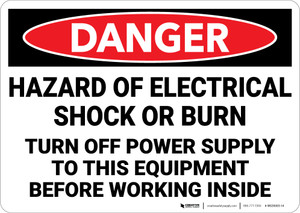 Danger: Hazard Of Electrical Shock or Burn Turn Off Power Supply - Wall Sign