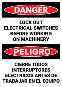 Danger: Lock Out Electrical Switches Bilingual Spanish - Wall Sign